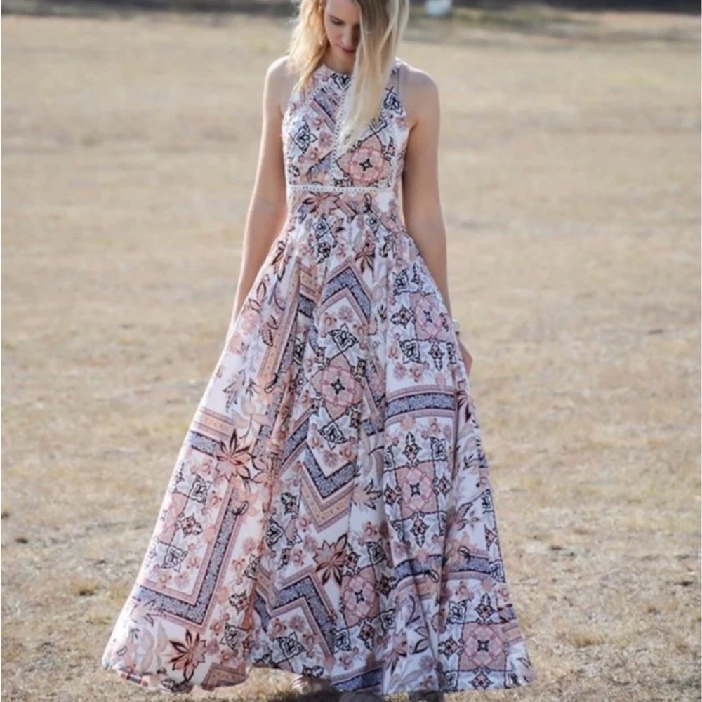 ABEL THE LABEL Anthropologie Boho Chic Charlotte Halter Floral Maxi Dress, XS